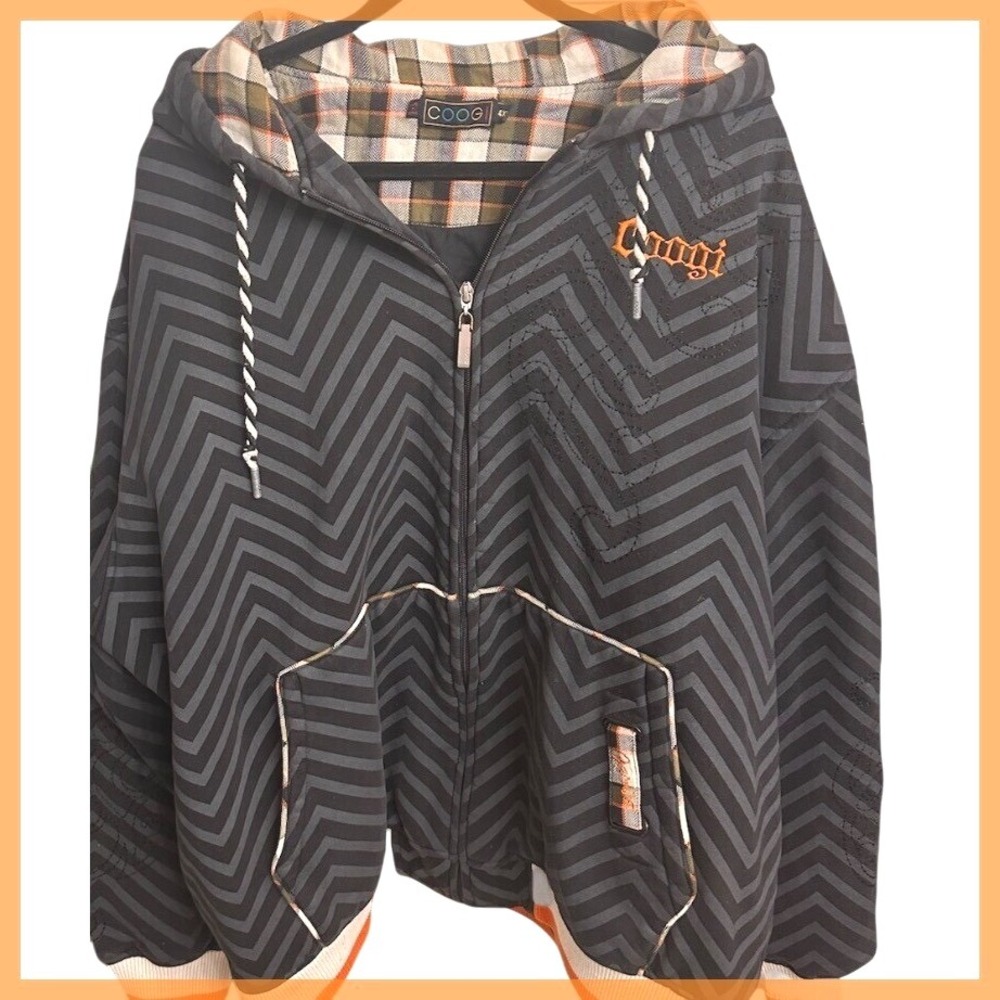Rare Unique COOGI Mens Sz. 4XL Full Zip Hoodie Multicolor Retro Print Logo Hood